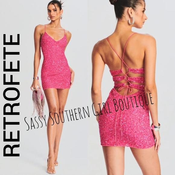 🆕⭐ RETROFETE hot pink beaded mini dress - Picture 3 of 10